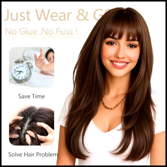Synthetic Heat-Resistant Wig with Bangs Layered Style for Daily Party Use main image 6
